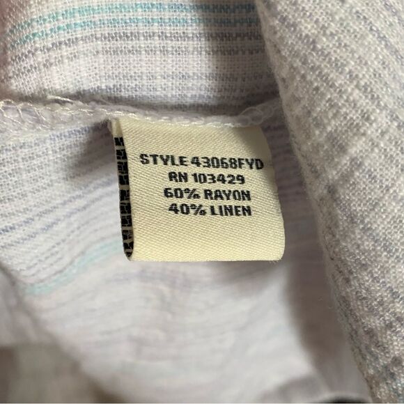 Caffe Marrakech Blue Stripe Linen-Blend Short Sleeve Shirt with Tie Front Size L - Picture 8 of 10